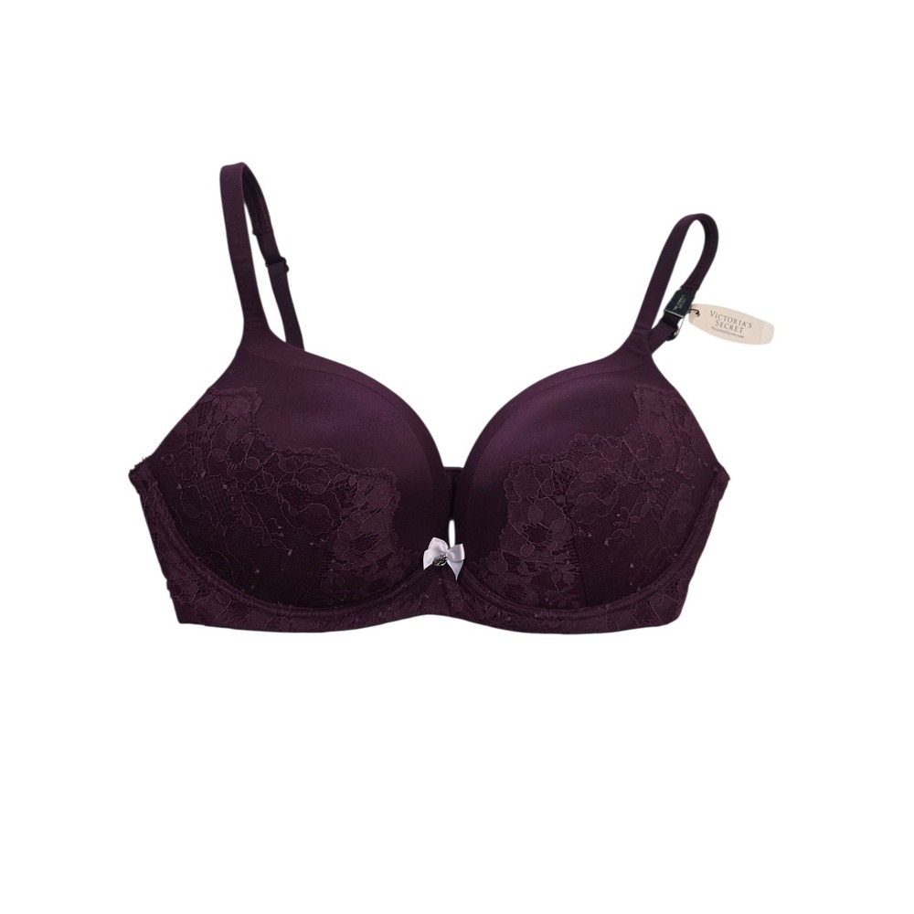 Victoria's Secret 36D Push-Up Bra Deep Berry Purple Lace Floral NWT